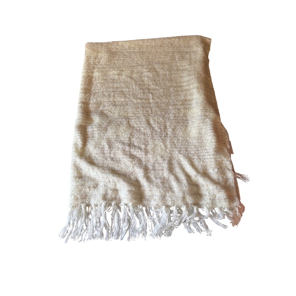 West Elm Throw Blanket Cream Metallic Boucle Knit Fringe 44x56 Soft Accent Decor